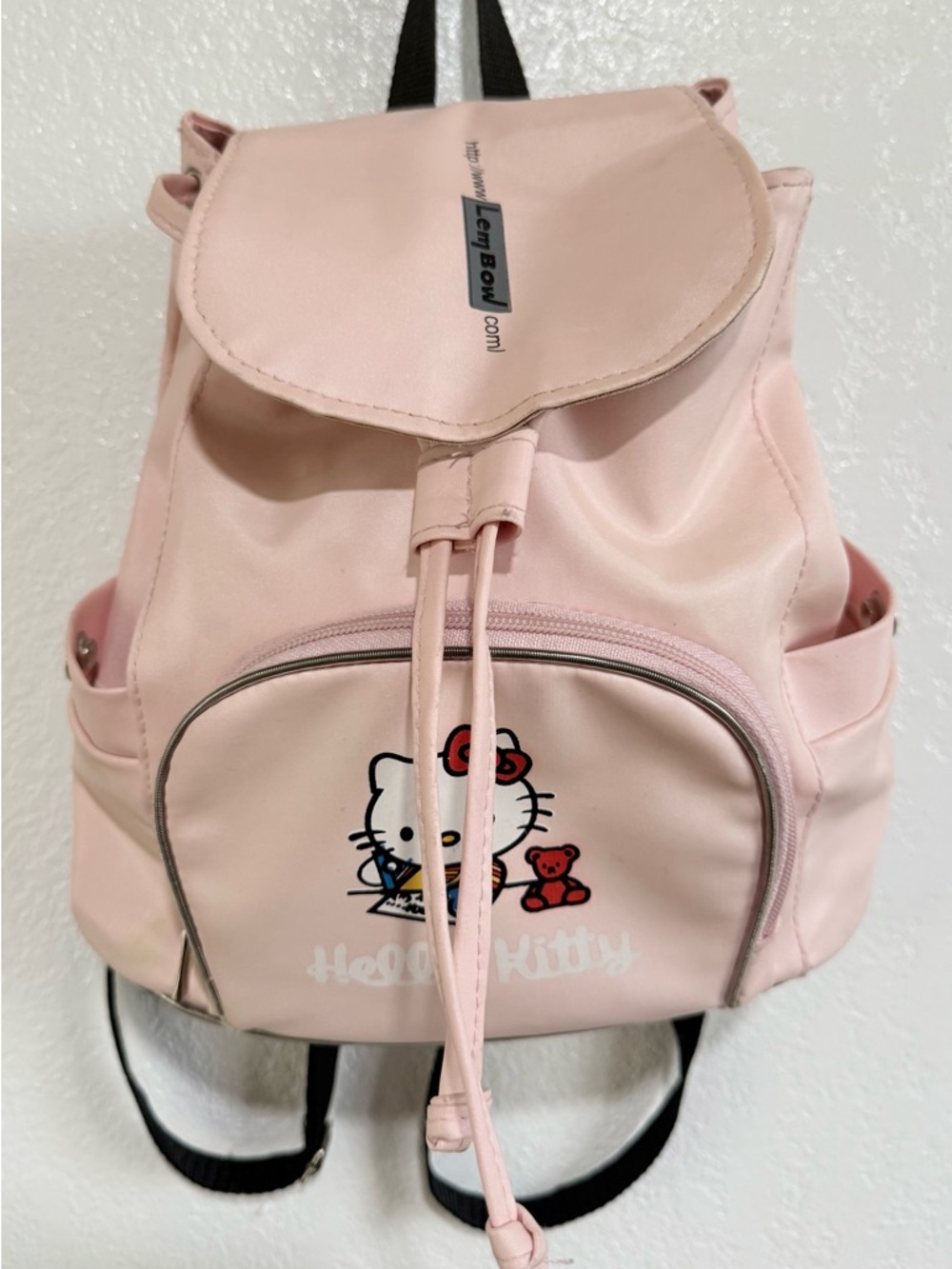 Vintage Sanrio Hello kitty Pink Backpack Adjustable Straps Zip Front Pocket